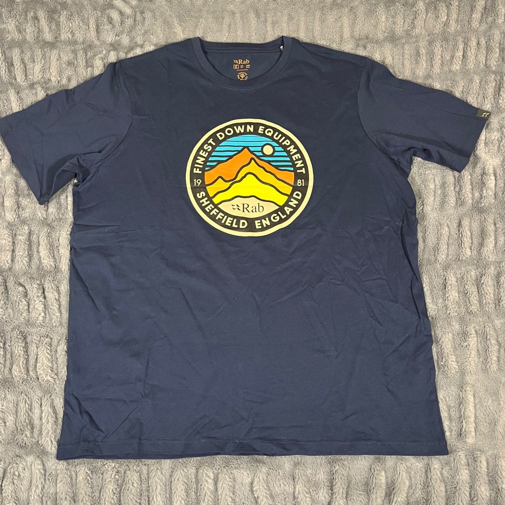 Rab Stance 3 Peaks Sheffield England Graphic T Shirt Navy Blue Organic Cotton XL